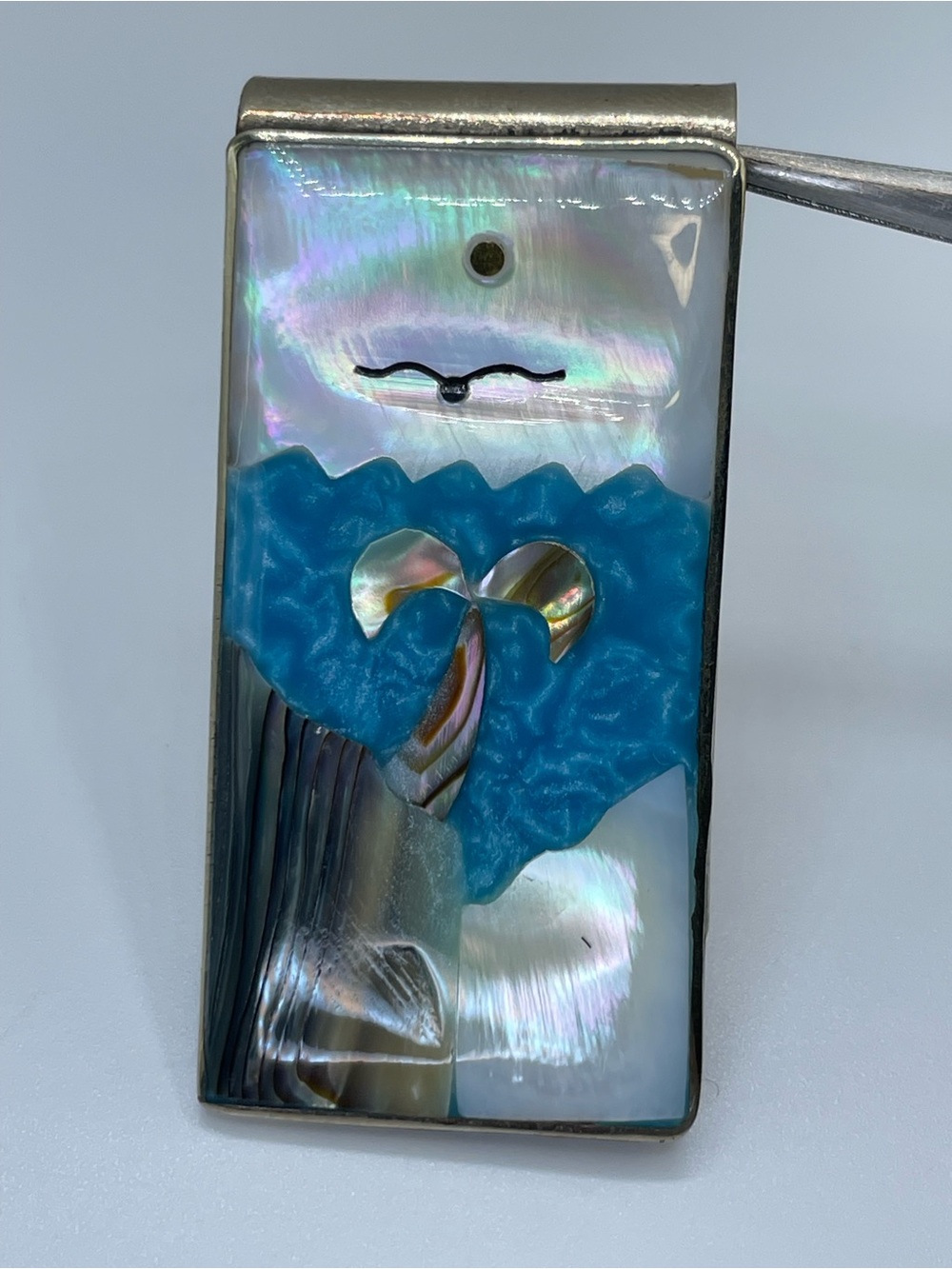 Vintage Taxco Mexico Abalone Shell Silver Tone Money Clip Inlay Southwestern